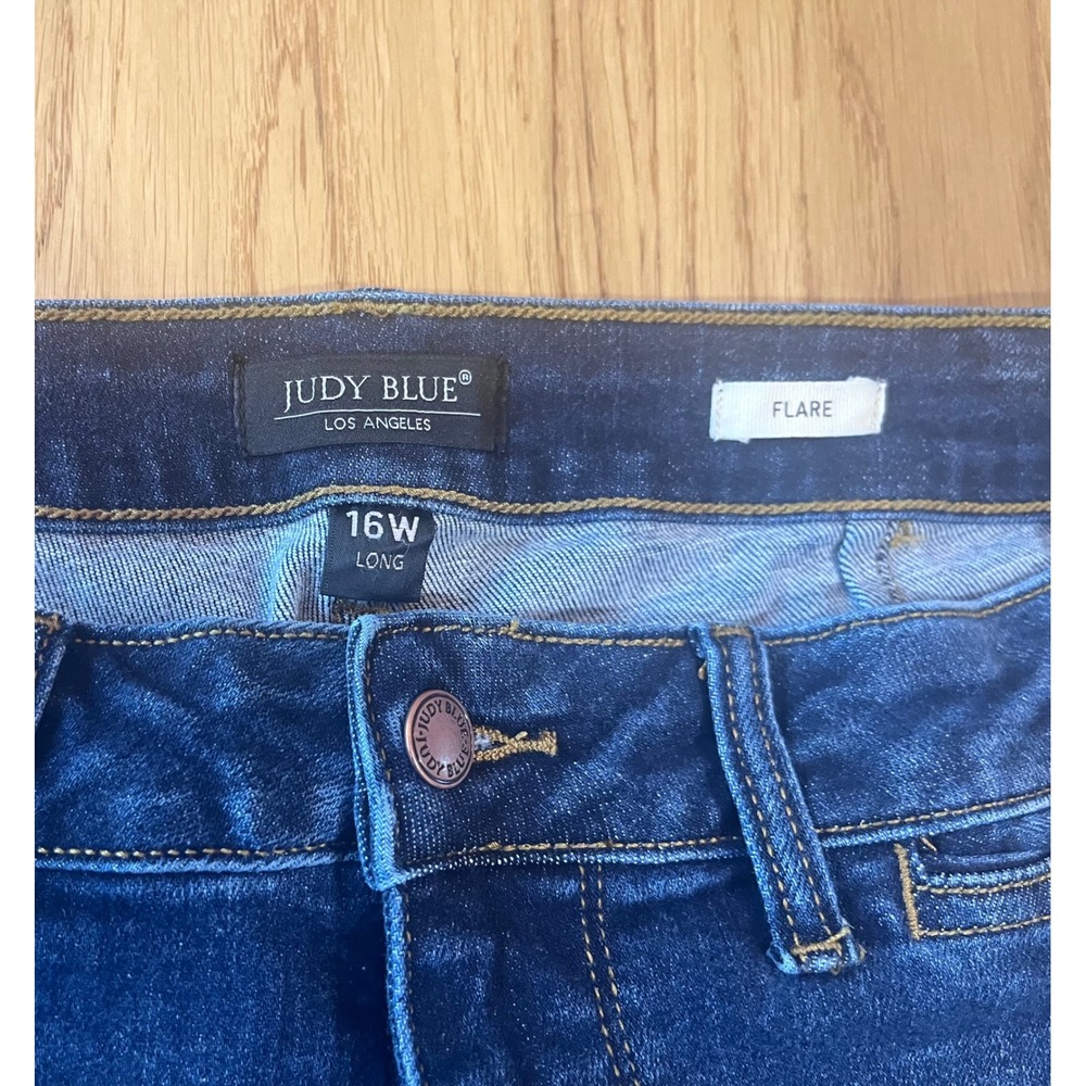 Judy Blue Flare Jeans Women 16W Long Dark Blue High Rise Boho Denim - Picture 3 of 7